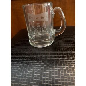 Budweiser USA Olympic Rings Glass Mug Collectible Souvenir Drinkware